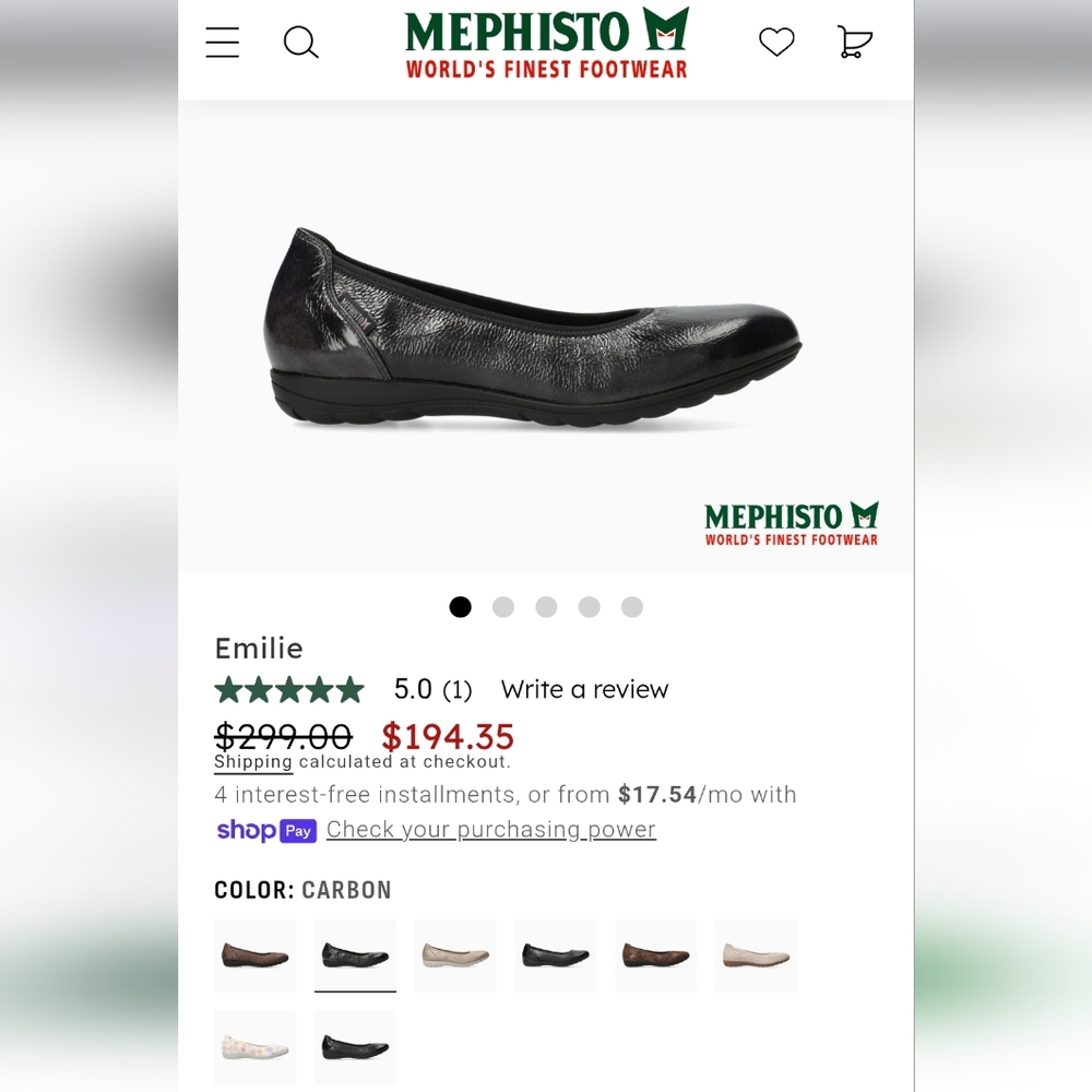 Mephisto Emillie Carbon Ballet Flats Size EUR 6 / US 8.5